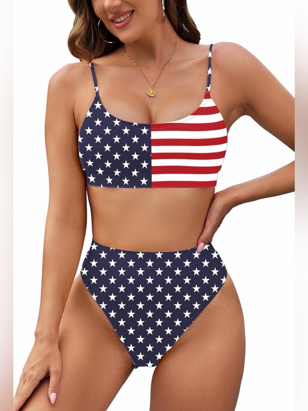 Patriotic Stars & Stripes High-Waist Bikini - Red White Blue